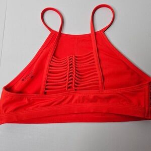 Athleta Size xs Red Orange High Neck Strappy Ladder Back Sports Bra Unlined